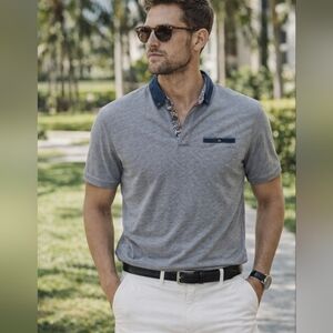 Ted Baker London 100% Cotton Gray Polo Shirt Size 6 Textured Casual Smart Preppy